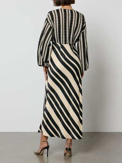 Unique Deep V-Neck Irregular Striped Midi Dress