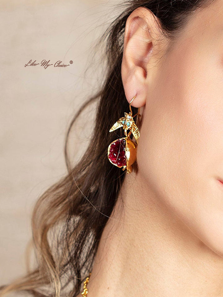 Pomegranate Design Turkish Gold Earrings