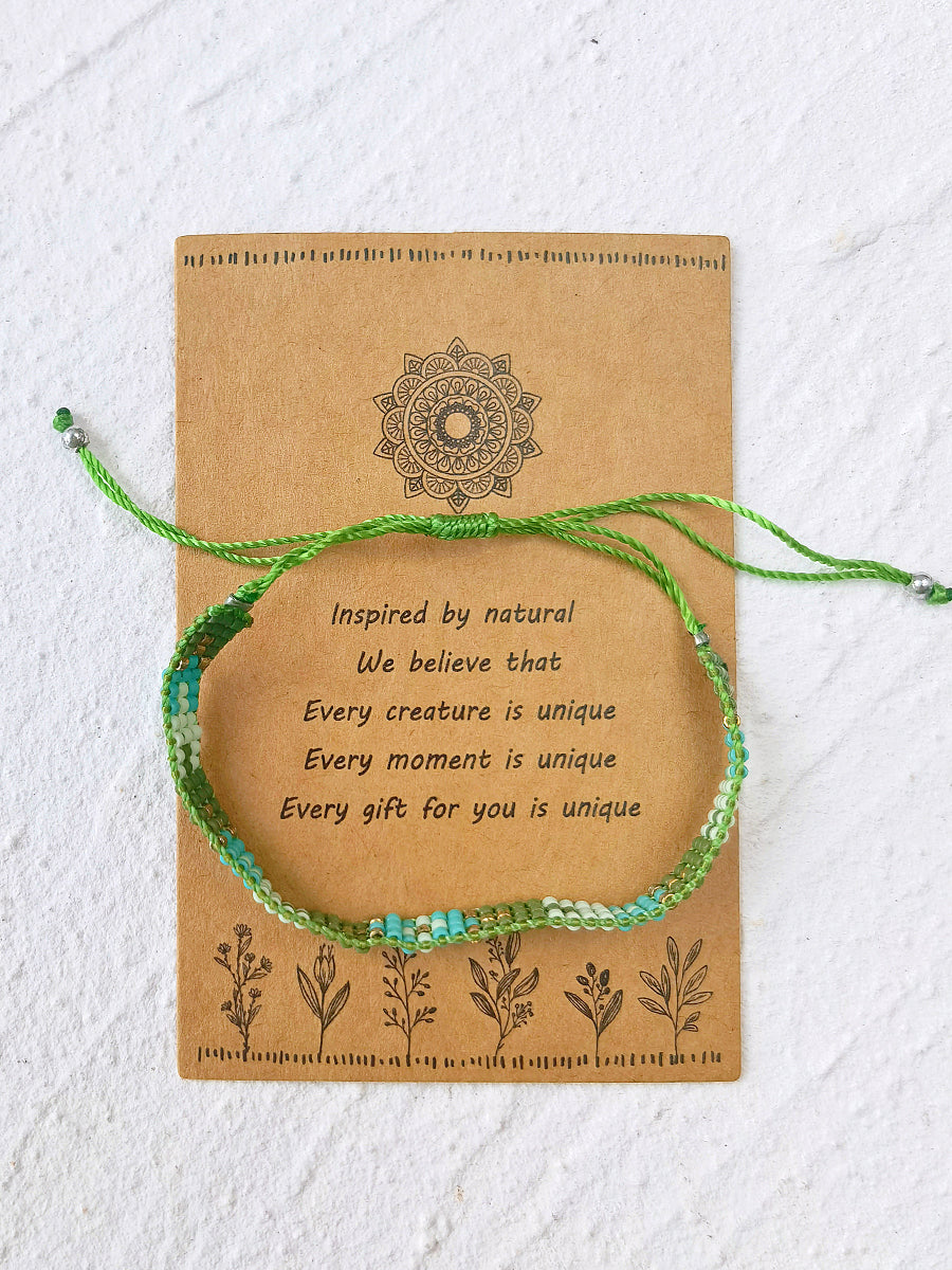 Pulsera ajustable de cordón con cuentas Pompones verdes degradados