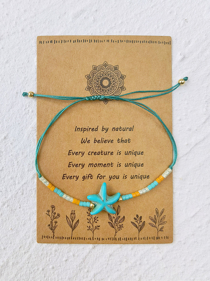 Adjustable Drawstring Beaded Bracelet StarfishTurquoise