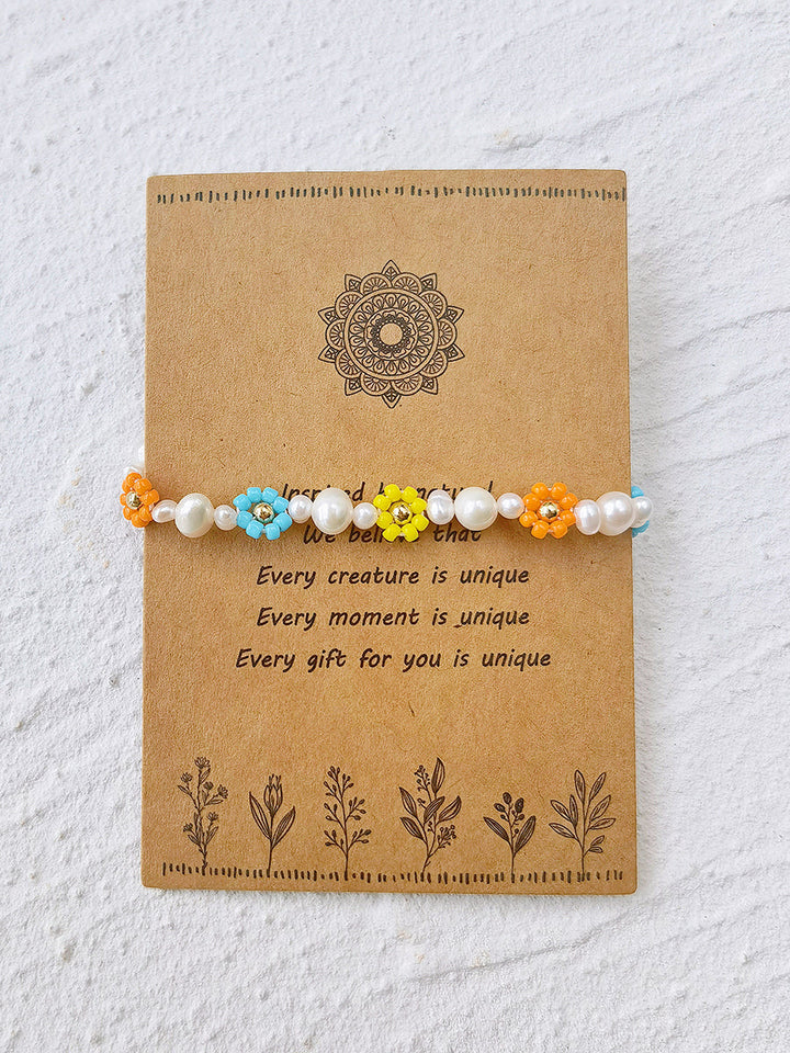 Adjustable Drawstring Beaded Bracelet Colorful Daisies