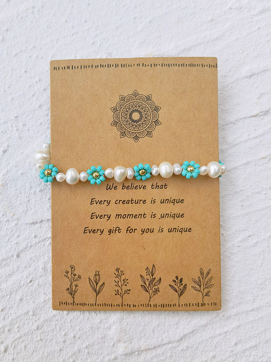 Justerbar trækstring Beaded Armelet Blue Daisy