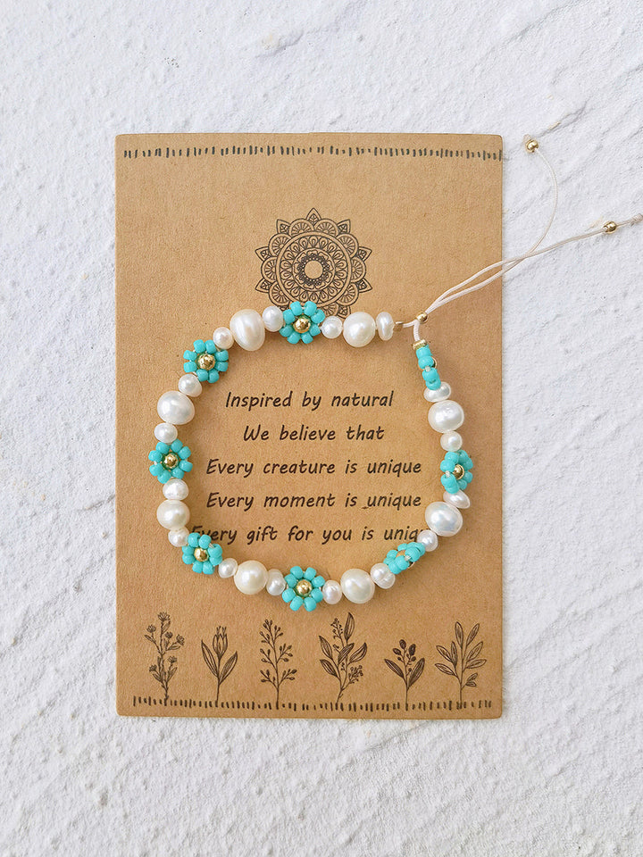 Justerbar trækstring Beaded Armelet Blue Daisy