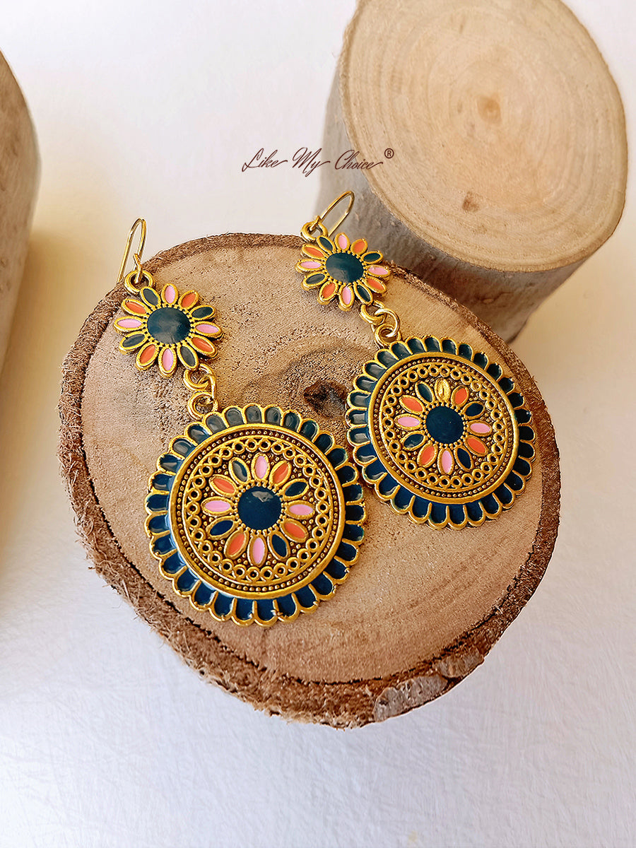 Ethnic Flower Dangle Drop Boho Σκουλαρίκια