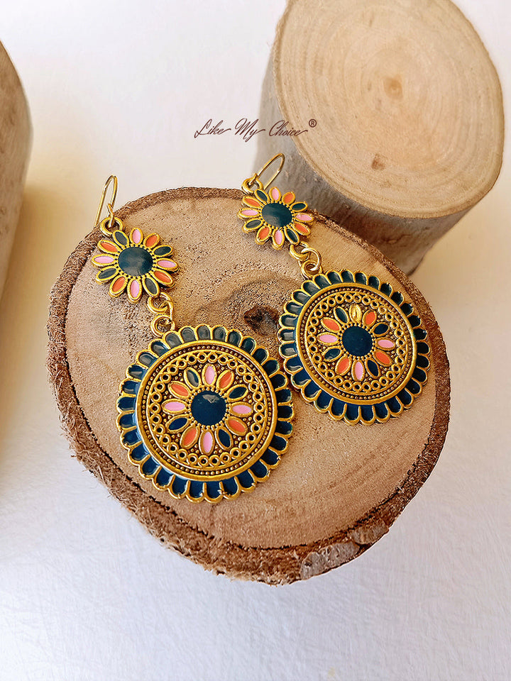 Boucles d'oreilles Boho avec pendentifs en forme de fleurs ethniques