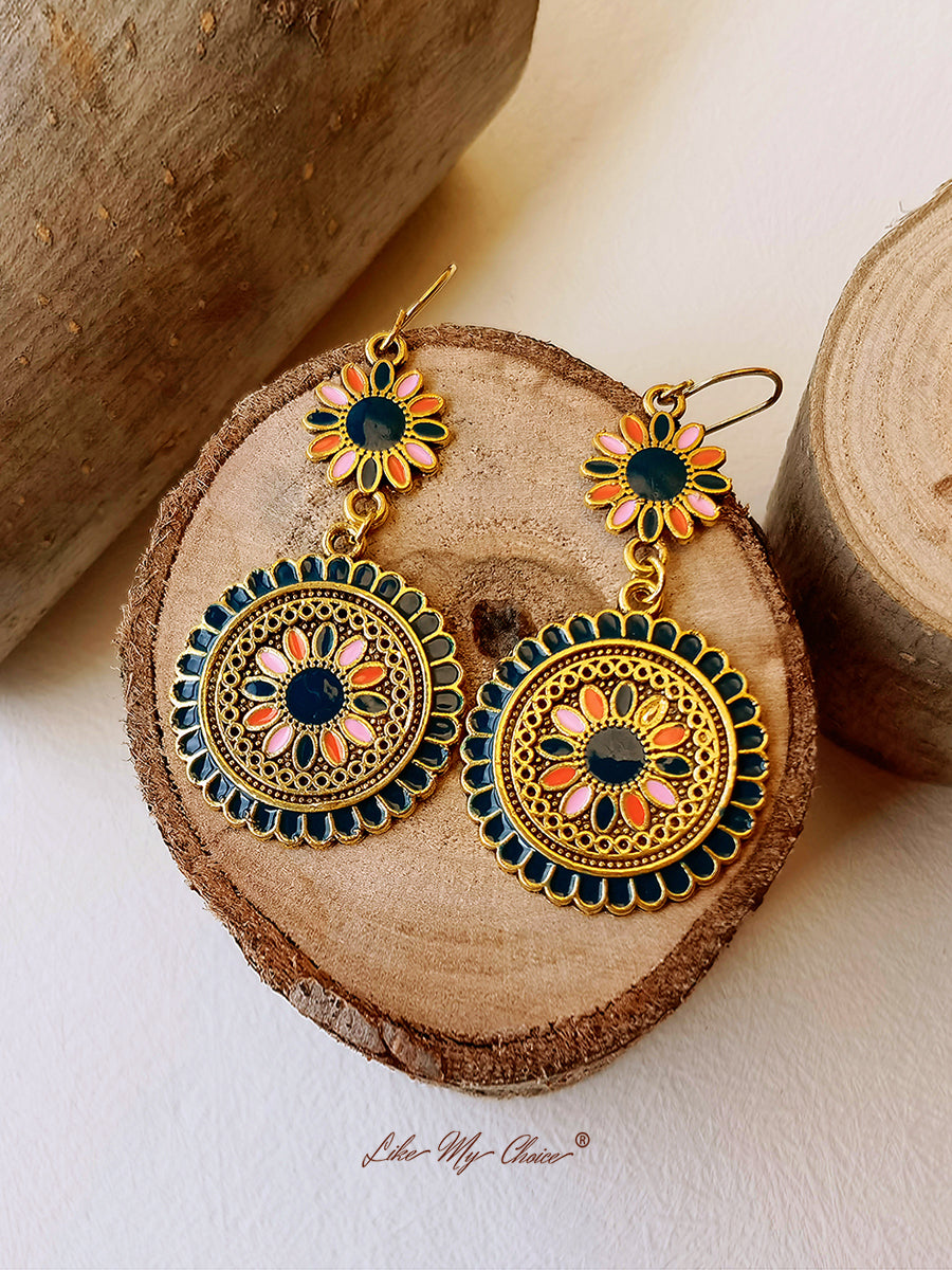 Boucles d'oreilles Boho avec pendentifs en forme de fleurs ethniques