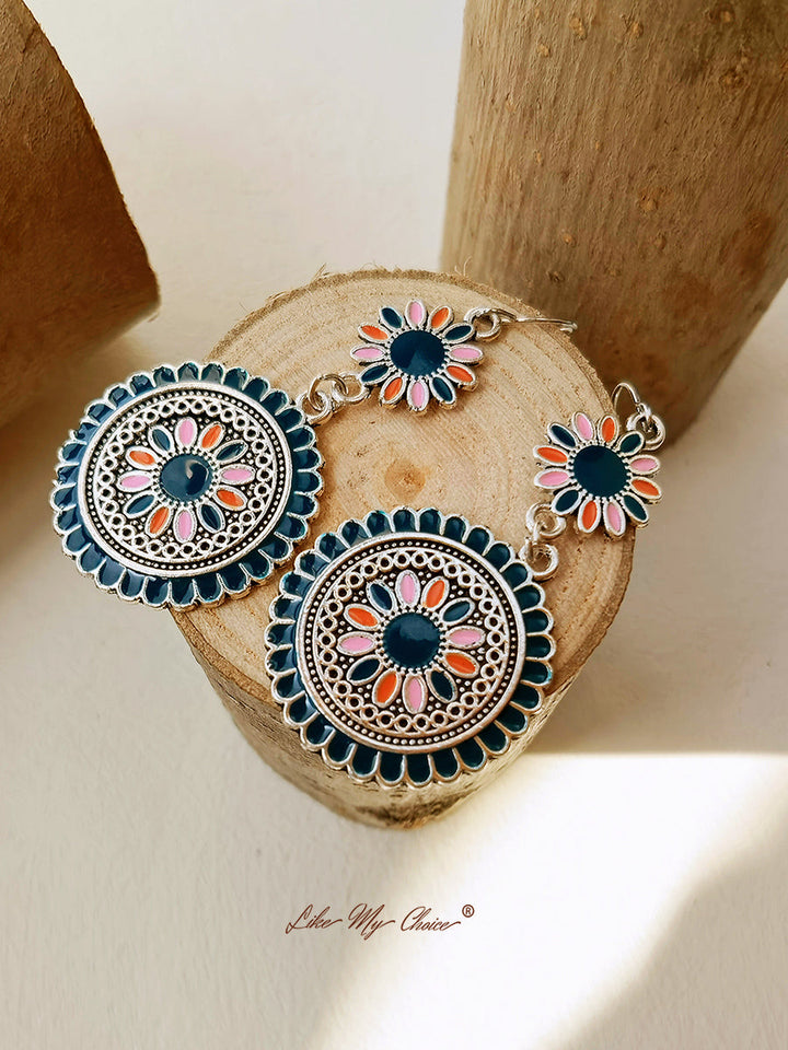 Boucles d'oreilles Boho avec pendentifs en forme de fleurs ethniques