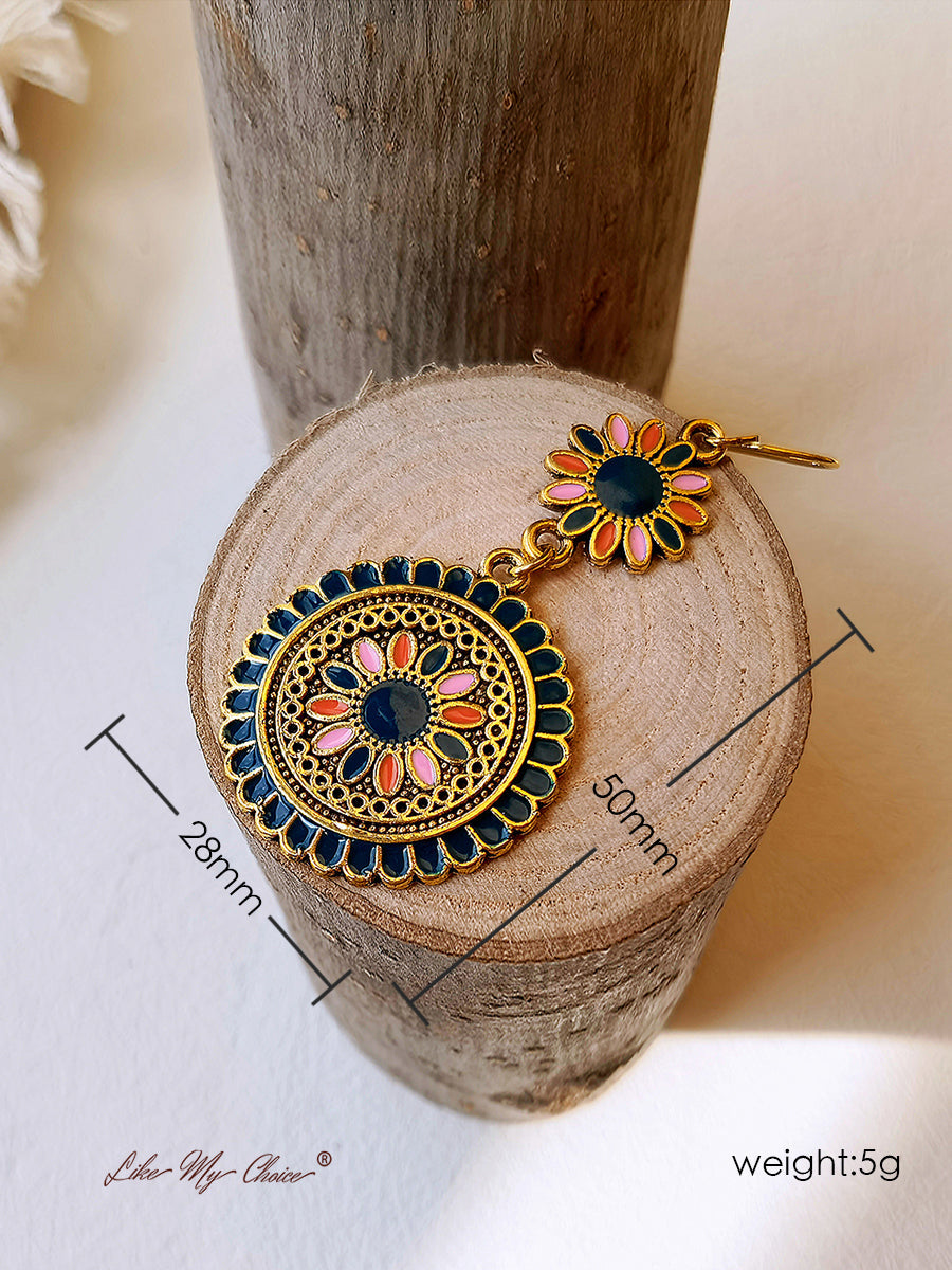 Boucles d'oreilles Boho avec pendentifs en forme de fleurs ethniques