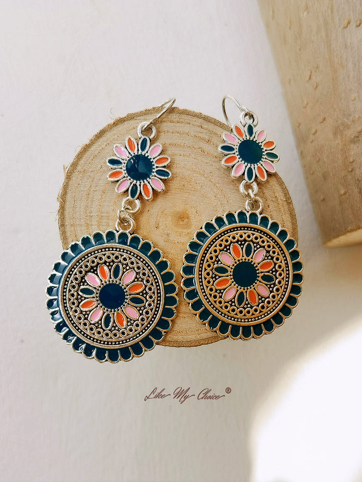 Boucles d'oreilles Boho avec pendentifs en forme de fleurs ethniques