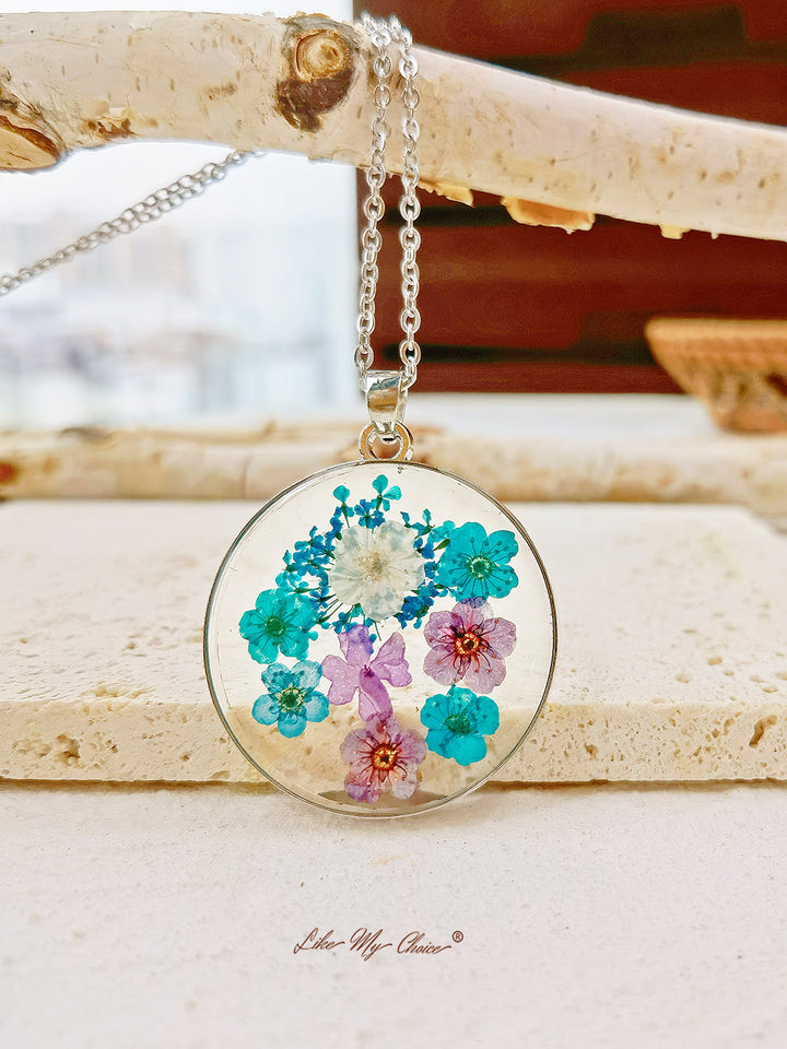 Ξεχάστε με όχι Queen Anne Lace Pressed Flower Necklace