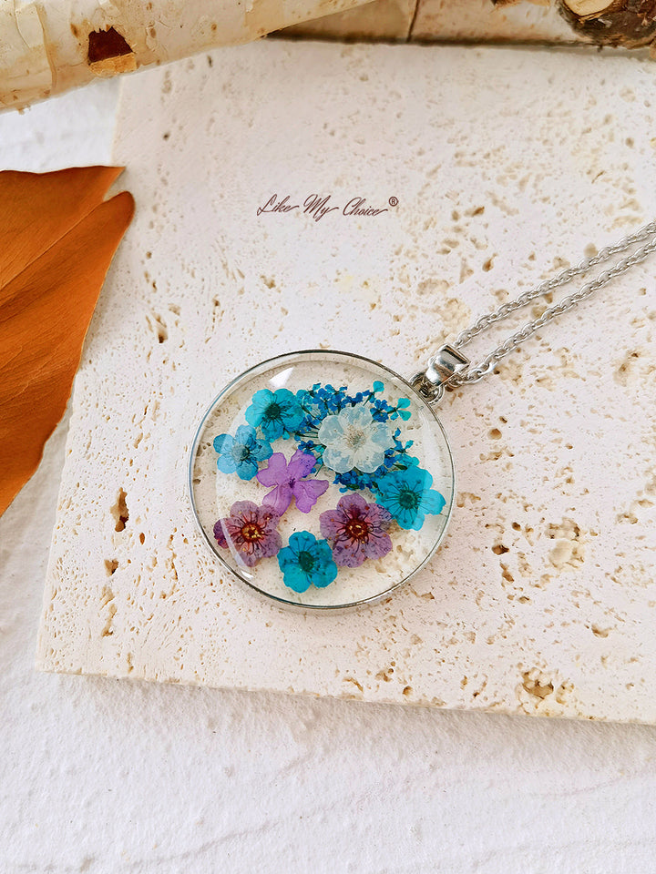 Ξεχάστε με όχι Queen Anne Lace Pressed Flower Necklace