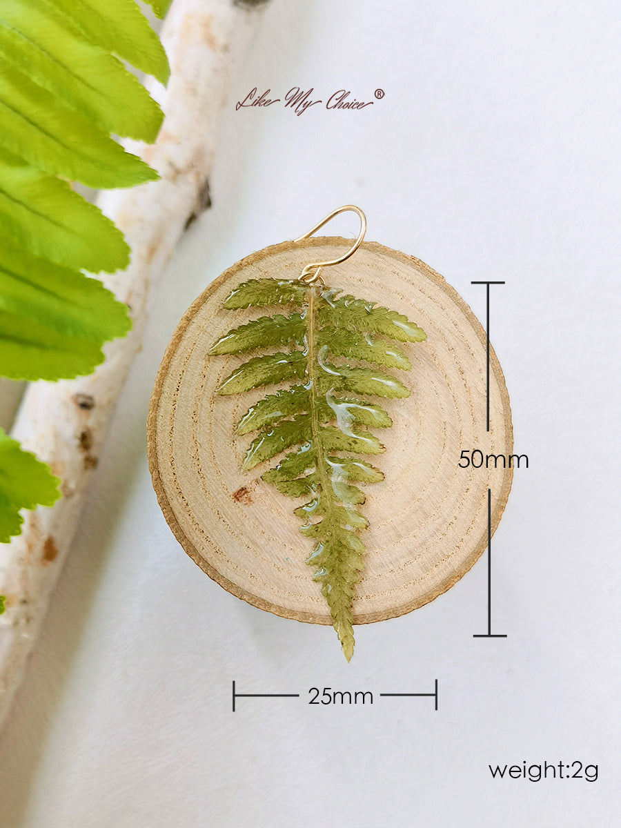 Natural Forest Fern Hartsi Leaf Kasvitieteellinen painettu kukka korvakorut