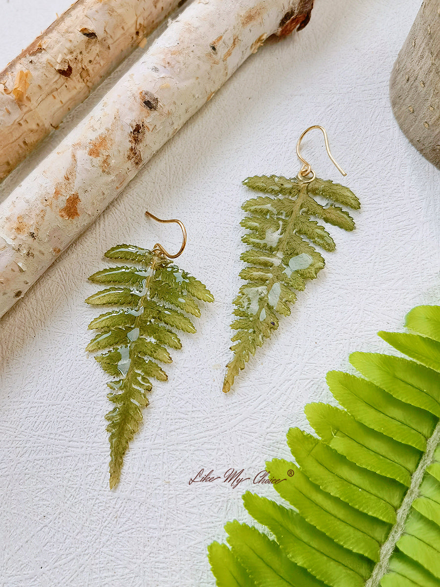 Natural Forest Fern Hartsi Leaf Kasvitieteellinen painettu kukka korvakorut