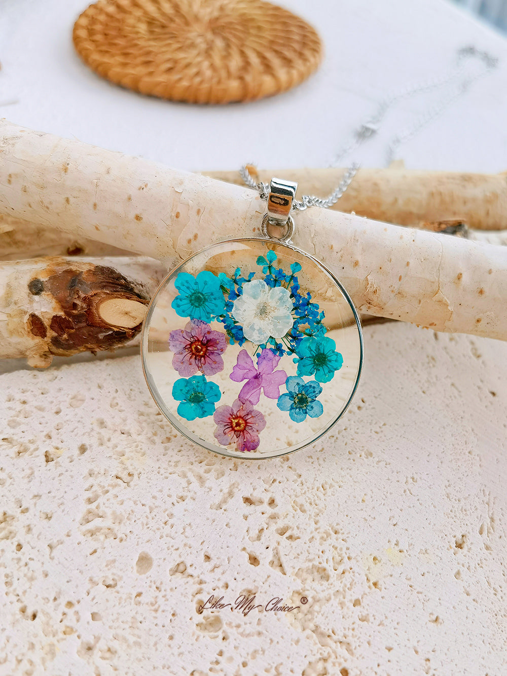 Ξεχάστε με όχι Queen Anne Lace Pressed Flower Necklace