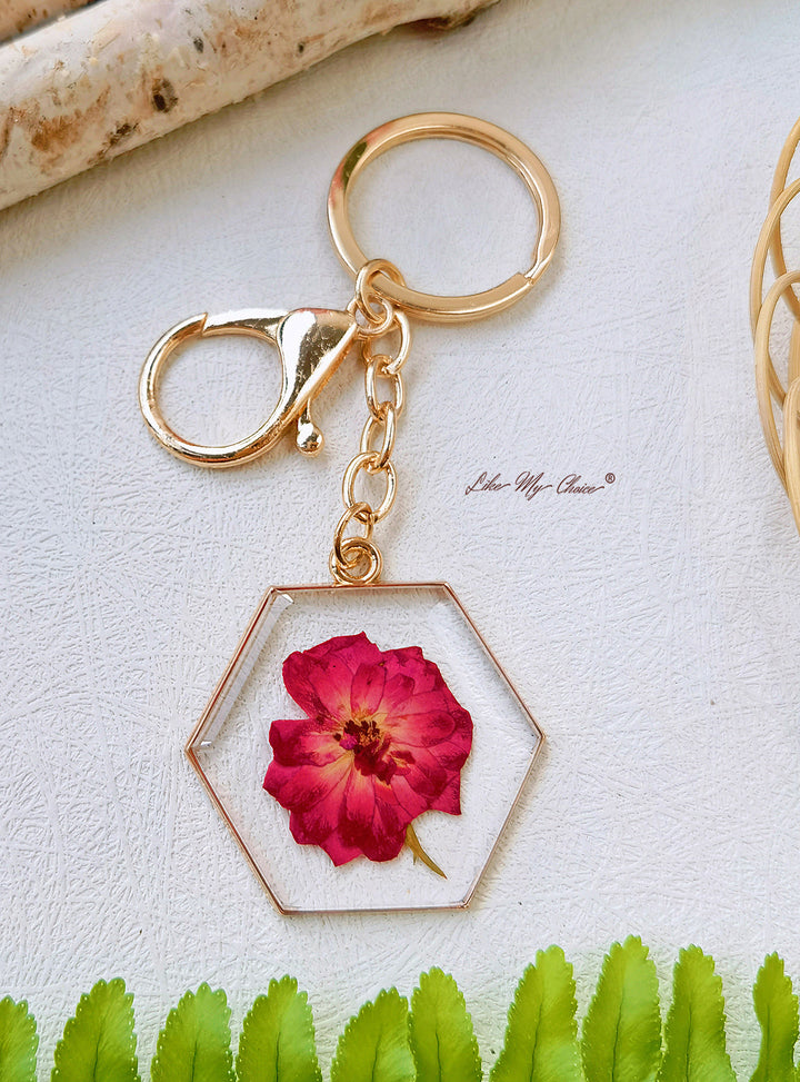 Harz Anhänger Schlüsselanhänger Deep Red Rose Flower Keychain