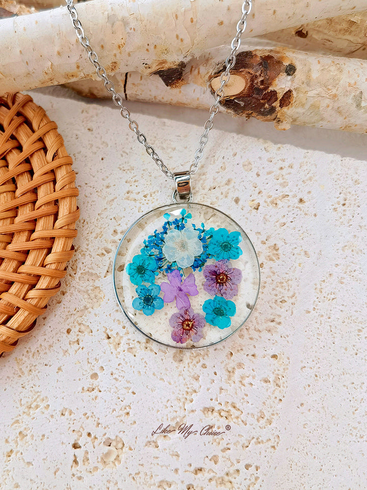 Ξεχάστε με όχι Queen Anne Lace Pressed Flower Necklace