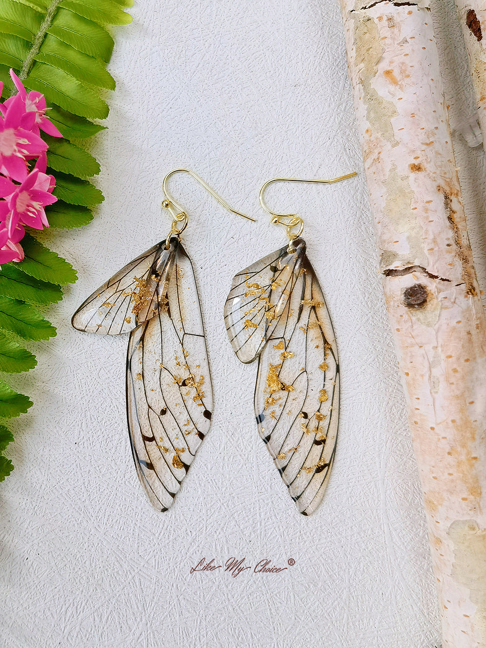 Butterfly Wing Handmade Crystal Gold Foil Earring