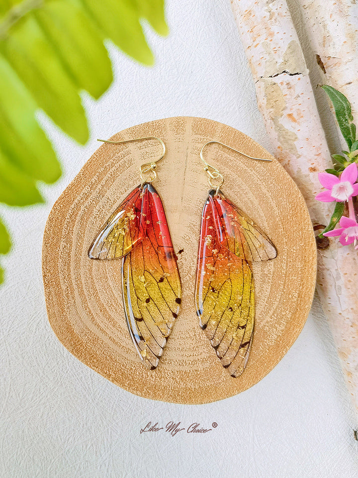 Butterfly Wing Handmade Crystal Gold Foil Earring