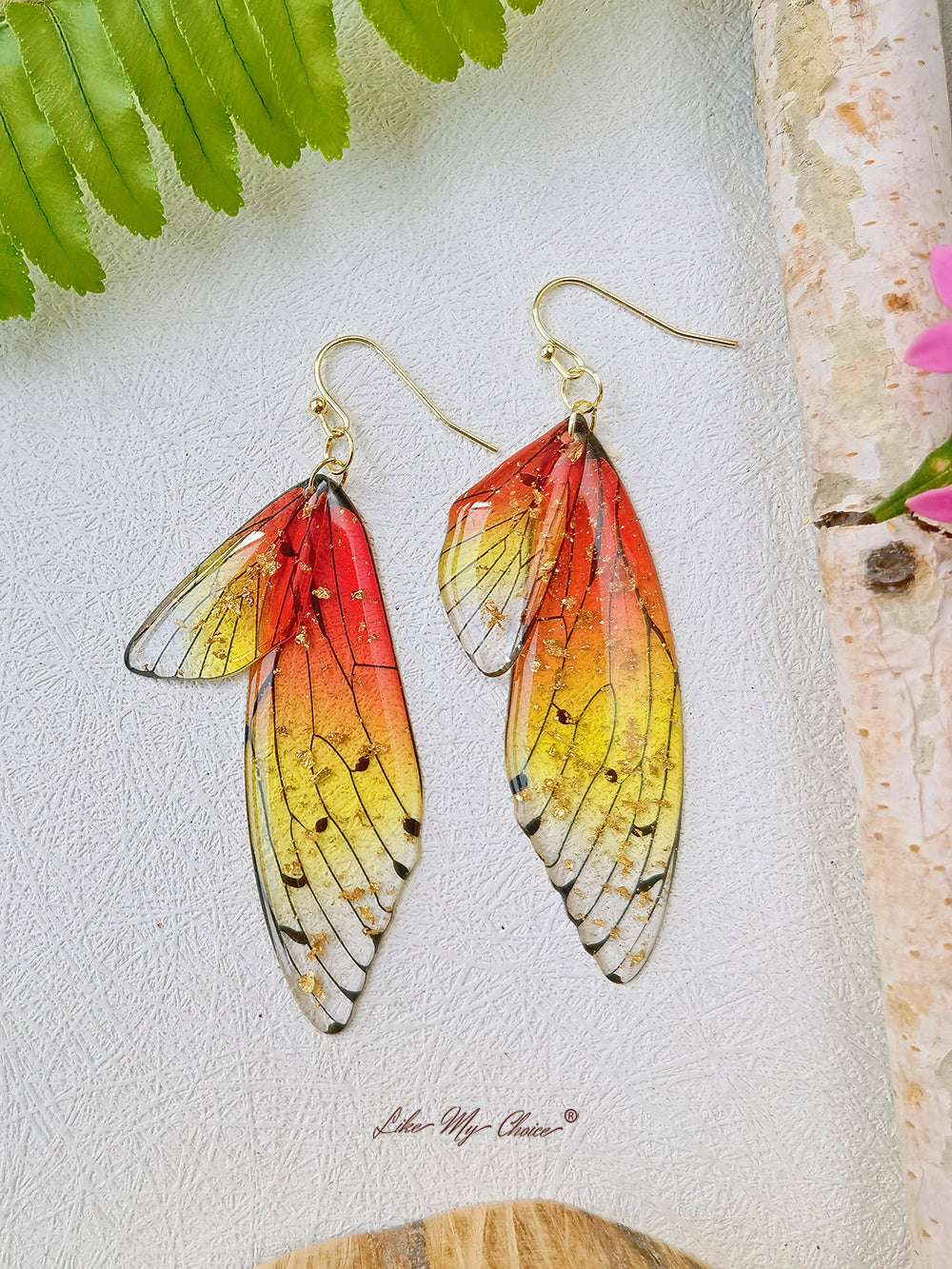 Butterfly Wing Handmade Crystal Gold Foil Earring