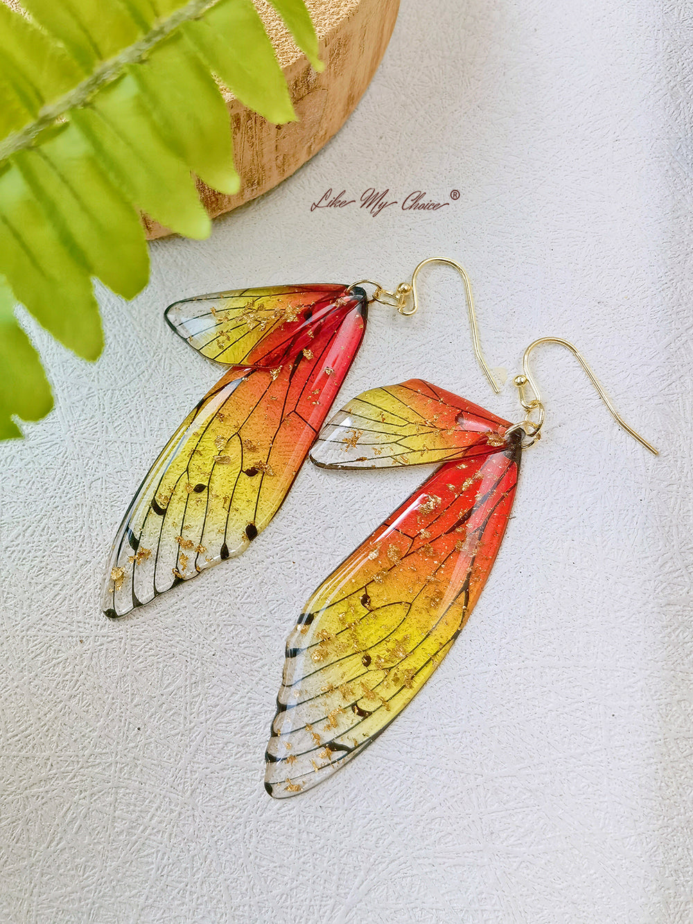 Butterfly Wing Handmade Crystal Gold Foil Earring