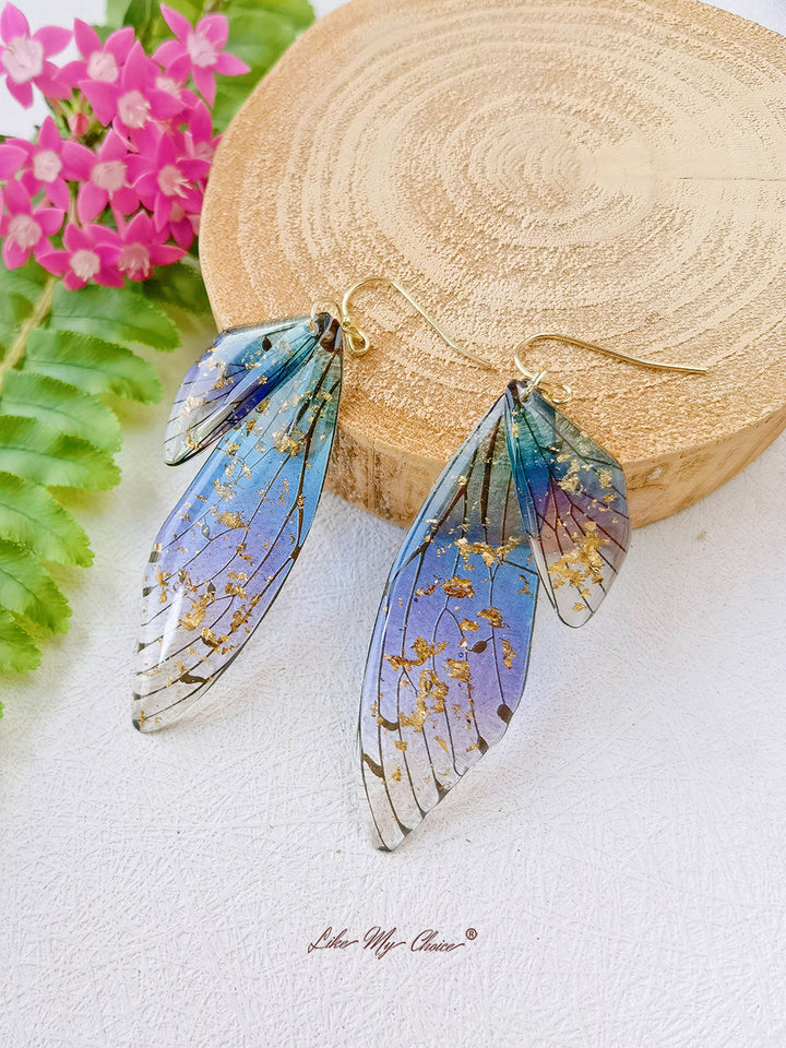 Butterfly Wing Handmade Crystal Gold Foil Earring