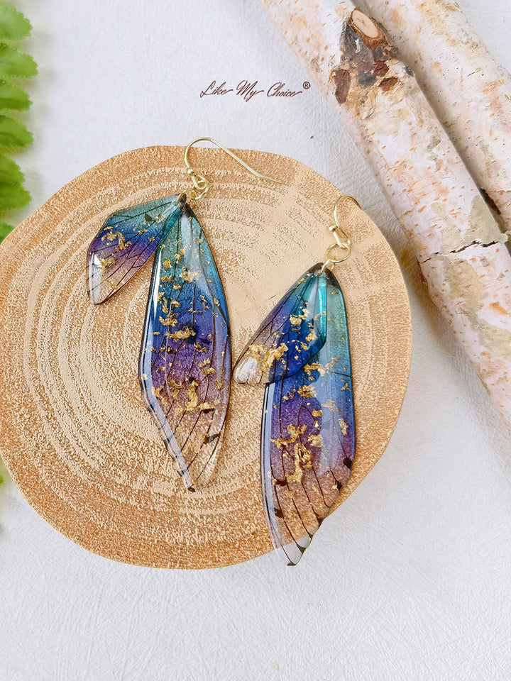 Butterfly Wing Handmade Crystal Gold Foil Earring