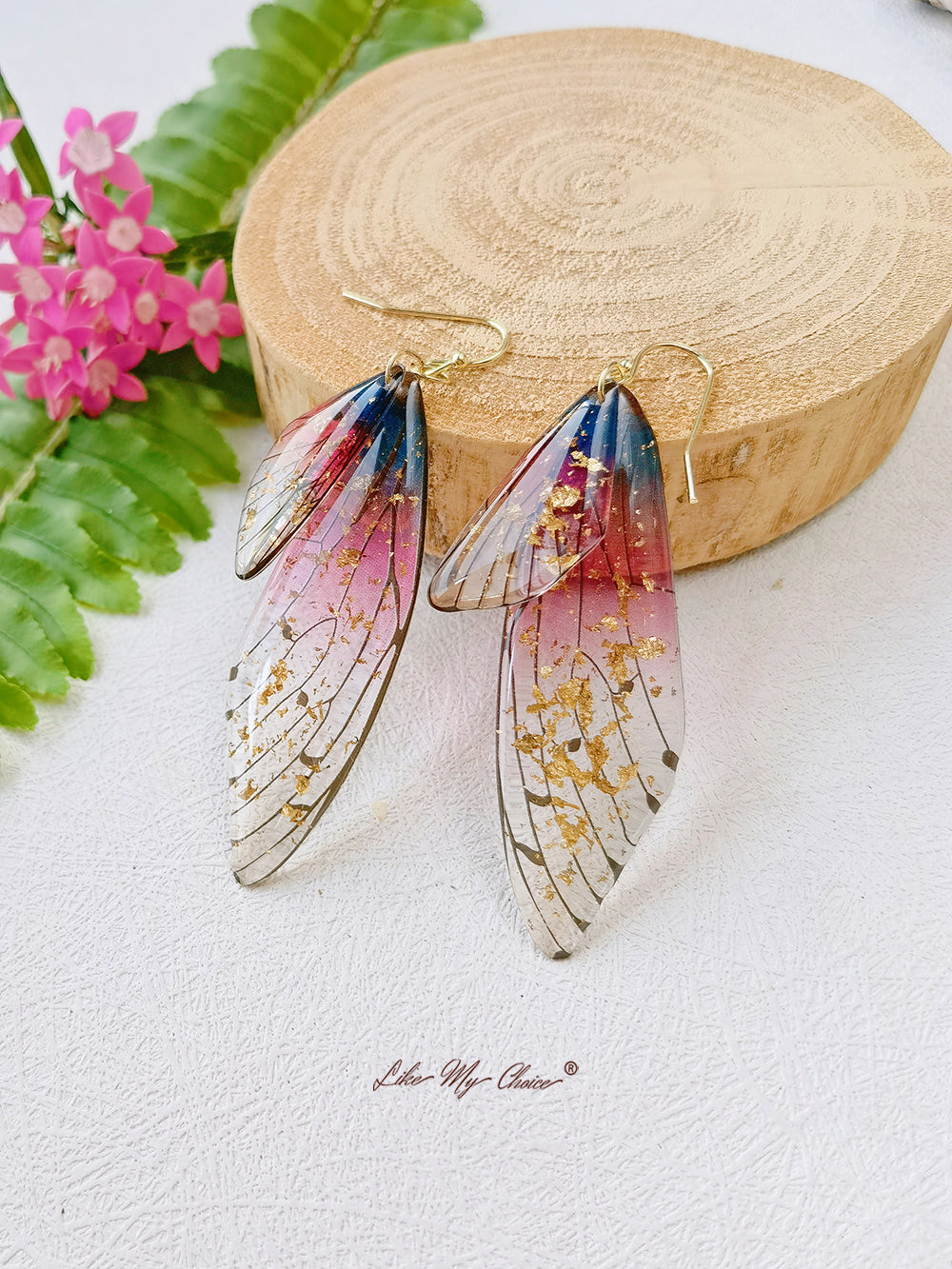 Butterfly Wing Handmade Crystal Gold Foil Earring