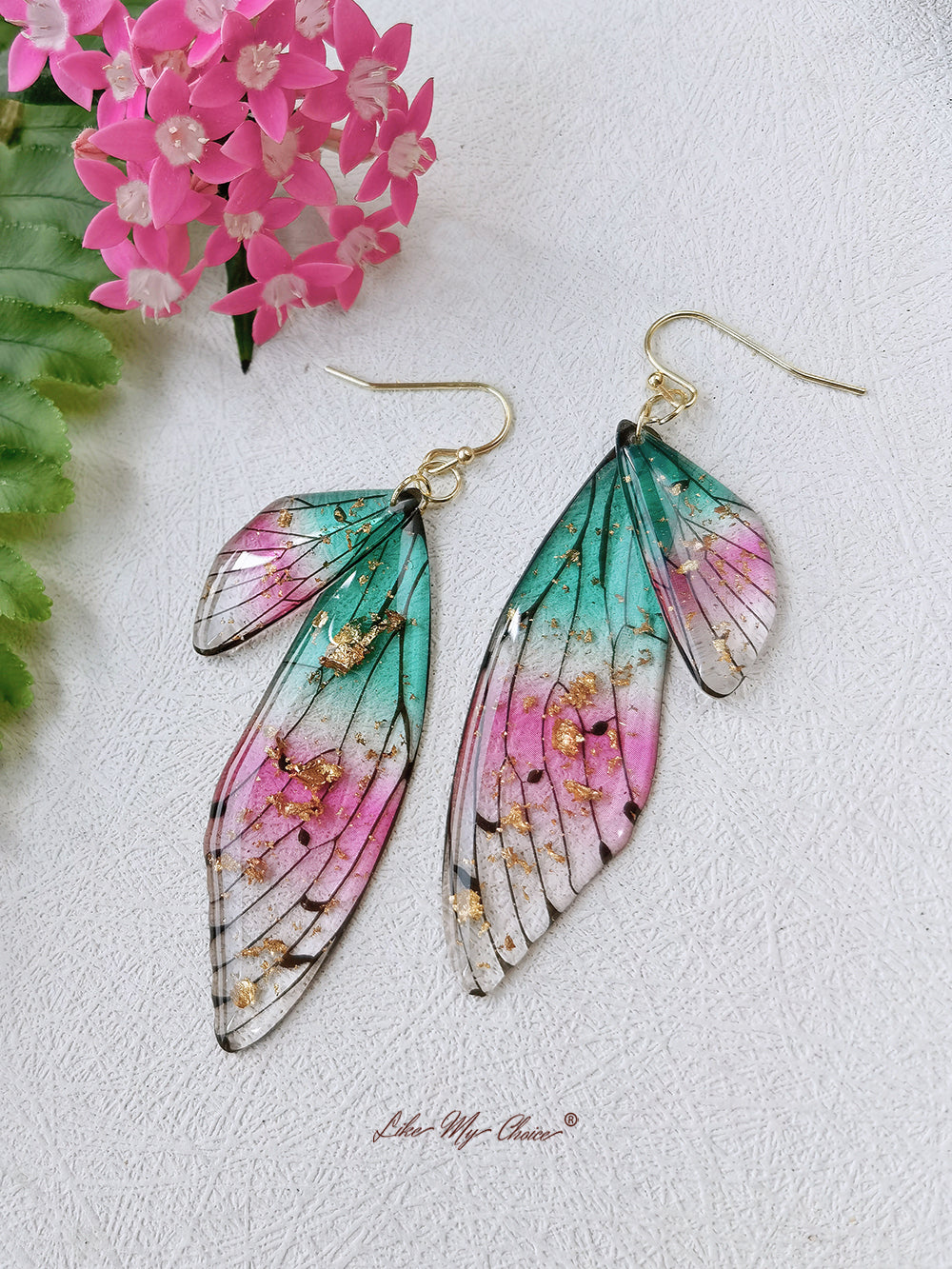 Butterfly Wing Handmade Crystal Gold Foil Earring