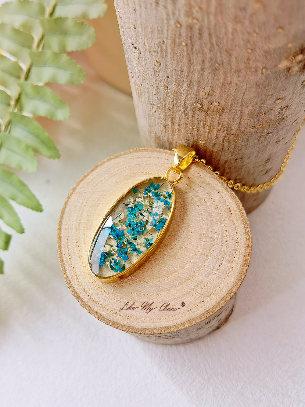 Kalung Resin Alami Liontin Oval Emas Narcissus Mini