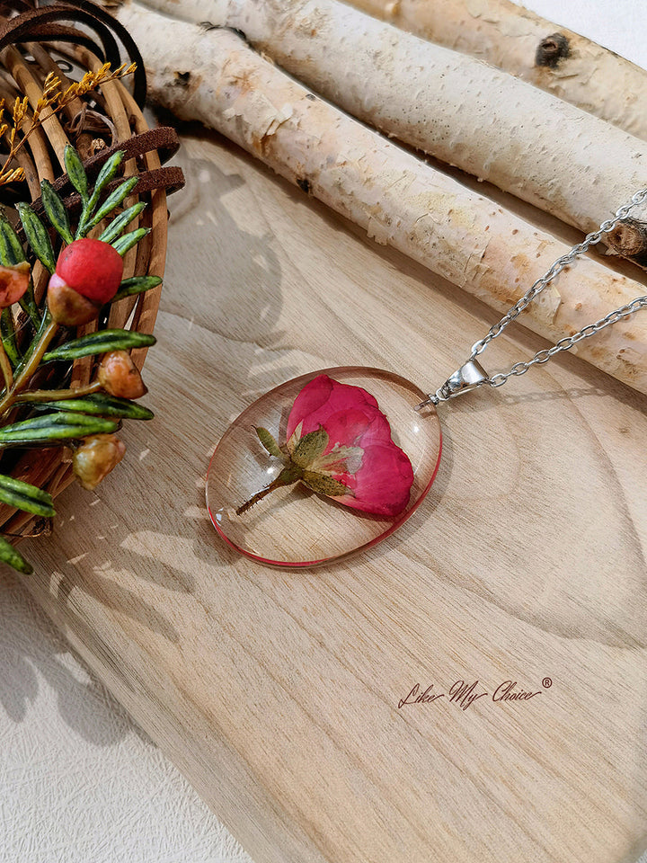 Ketting met Geperste Bloem - Roze Hars