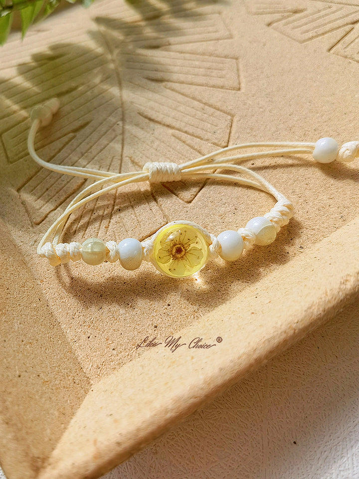 Pulsera trenzada de cerámica con piedra del tiempo flor de cerezo