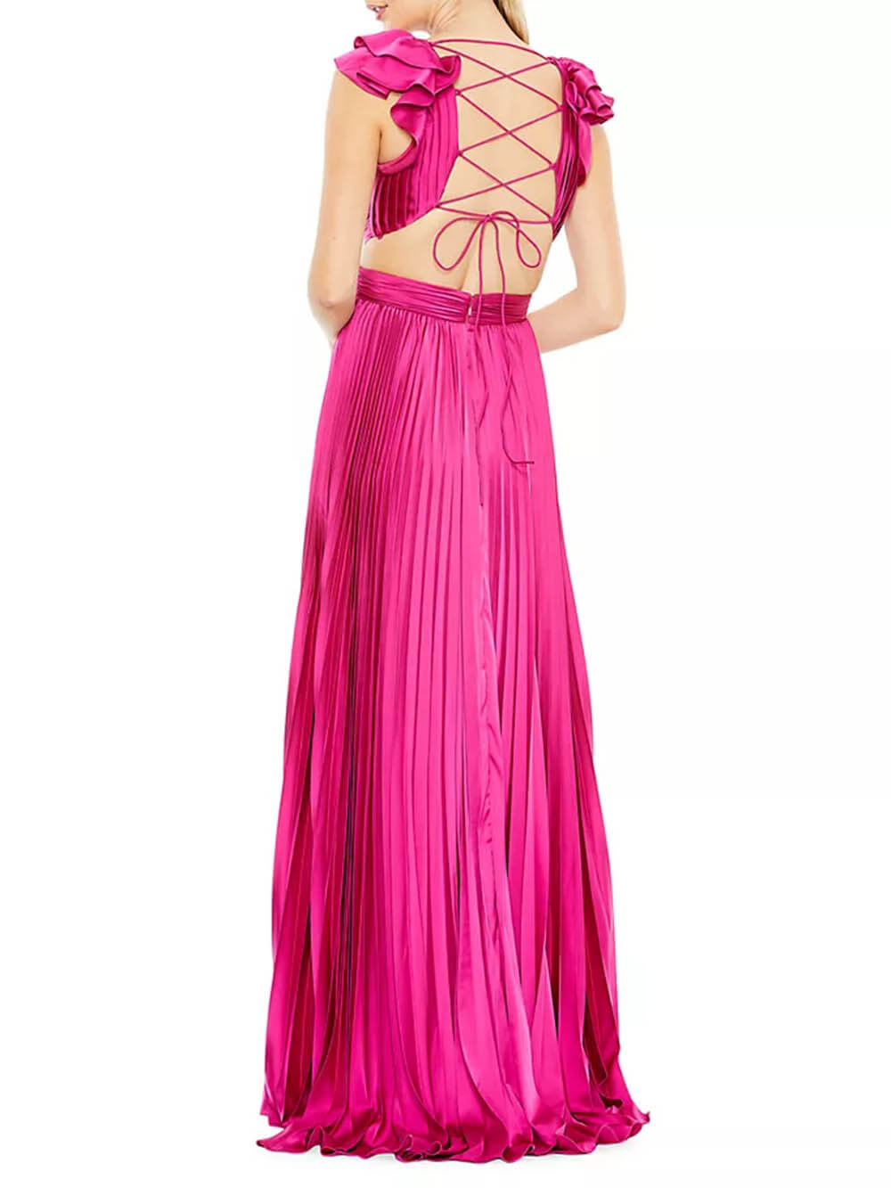 Elegant Pleated Lace-up Satin Gown Dress