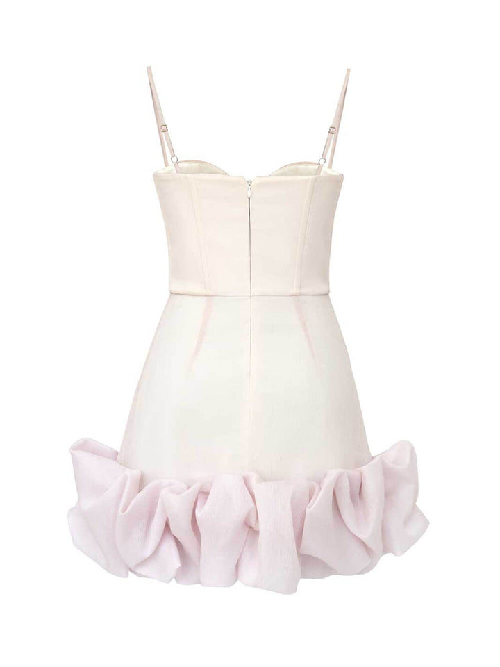 Vestido mini bustier drapeado con volantes