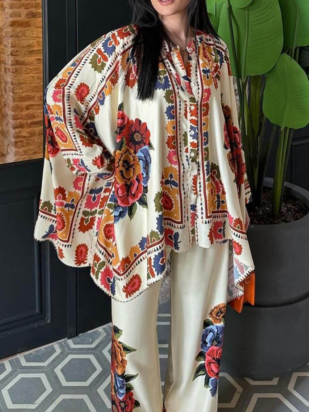 Modern Unique Imprimé Button Up Oversized Blouse