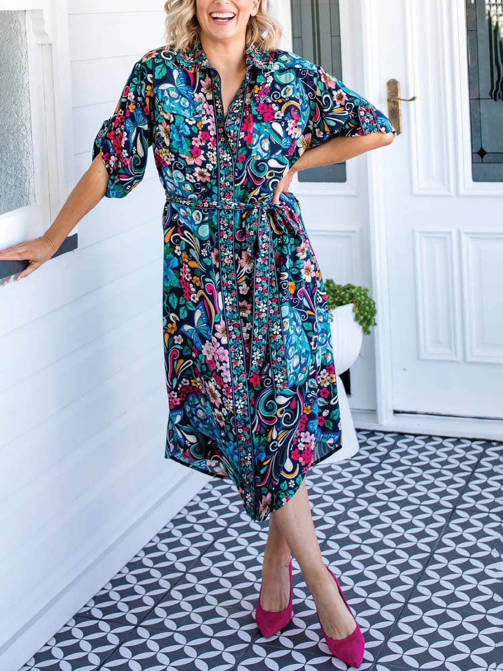 Unique Ethnic Print Shirt Dress