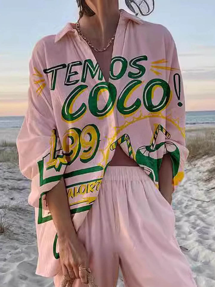 Camisa oversize estampada suelta para vacaciones Unique