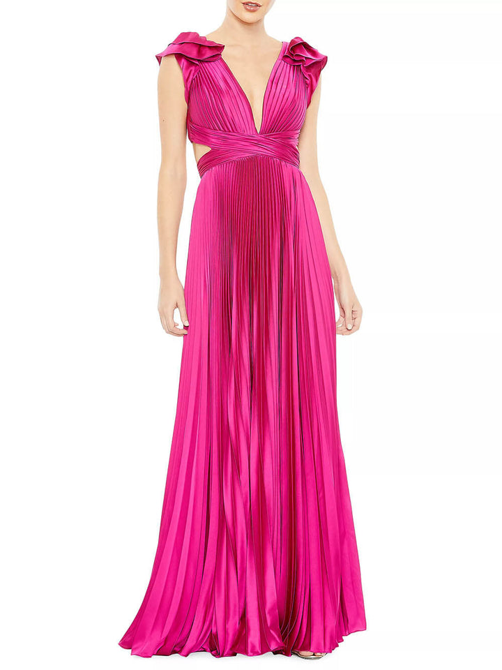 Elegant Pleated Lace-up Satin Gown Dress