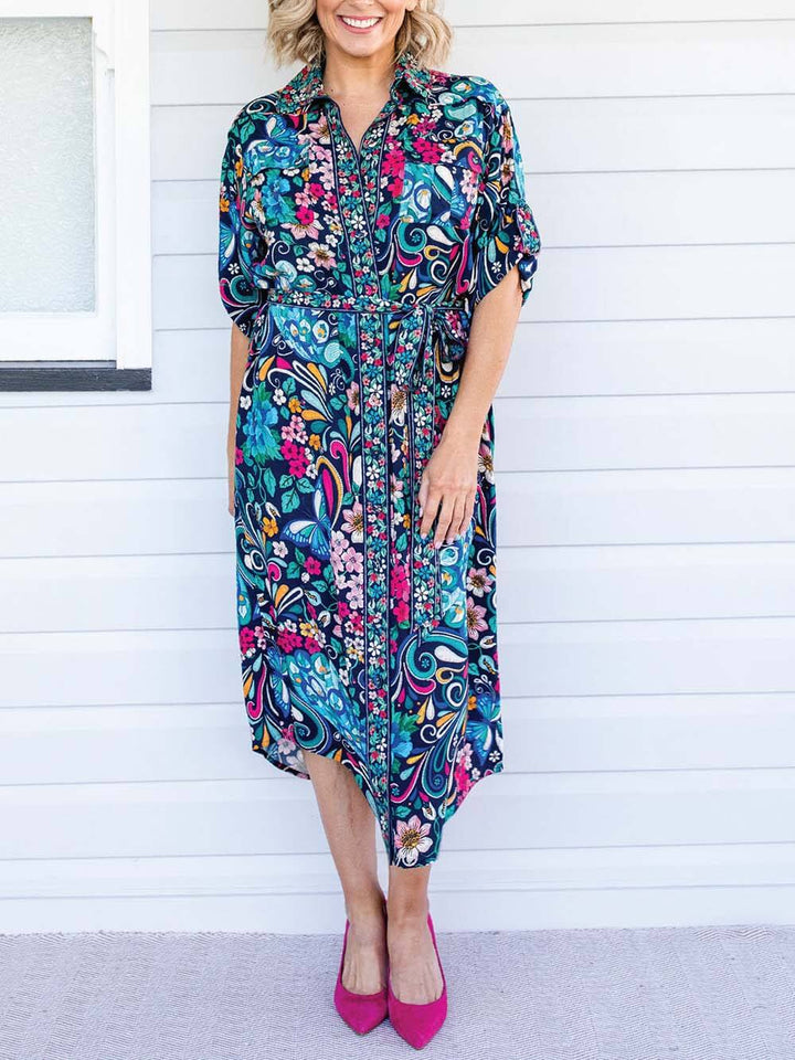 Unique Ethnic Print Shirt Dress