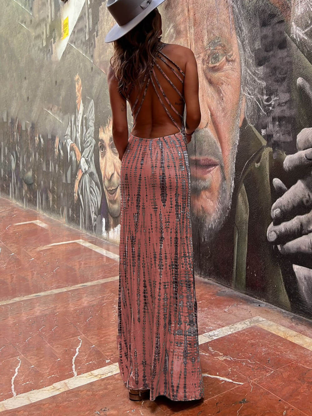 Stretch Maxi Dress met Tie-dye print aan de achterkant