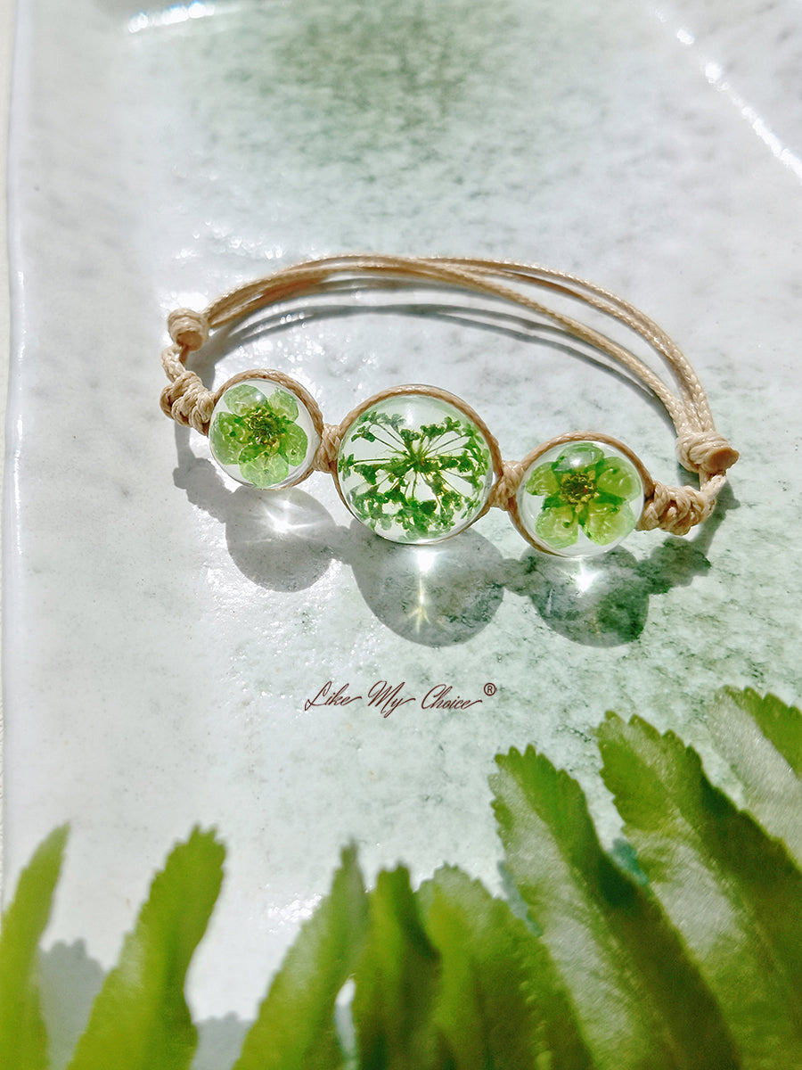 Flor de cerezo cubierta de cristal de la piedra preciosa encantos cuerda ajustable Strand pulsera brazalete