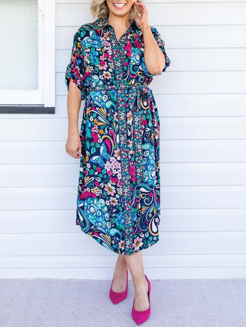 Unique Ethnic Print Shirt Dress