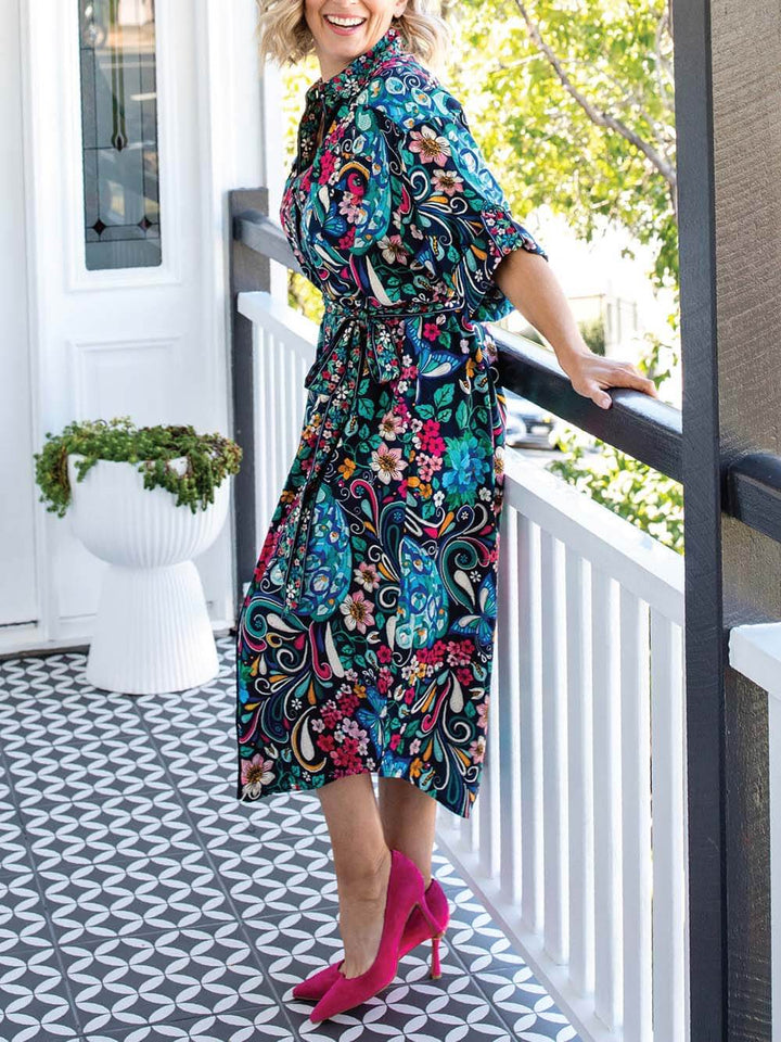 Vestido camisero con estampado étnico único