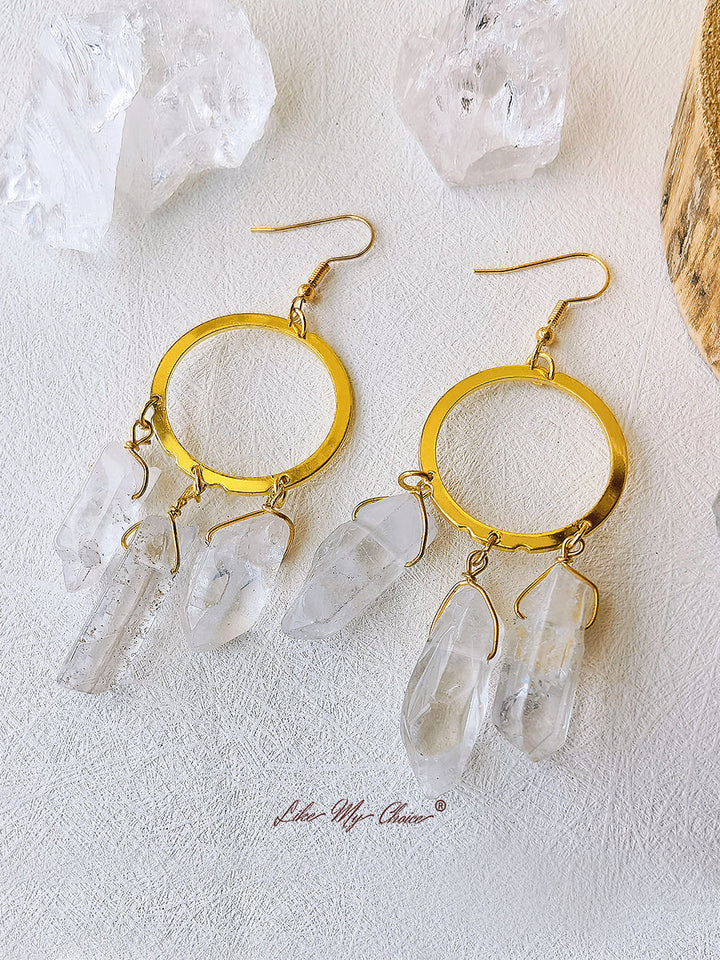 Boucles d'oreilles hippie en quartz et cristal