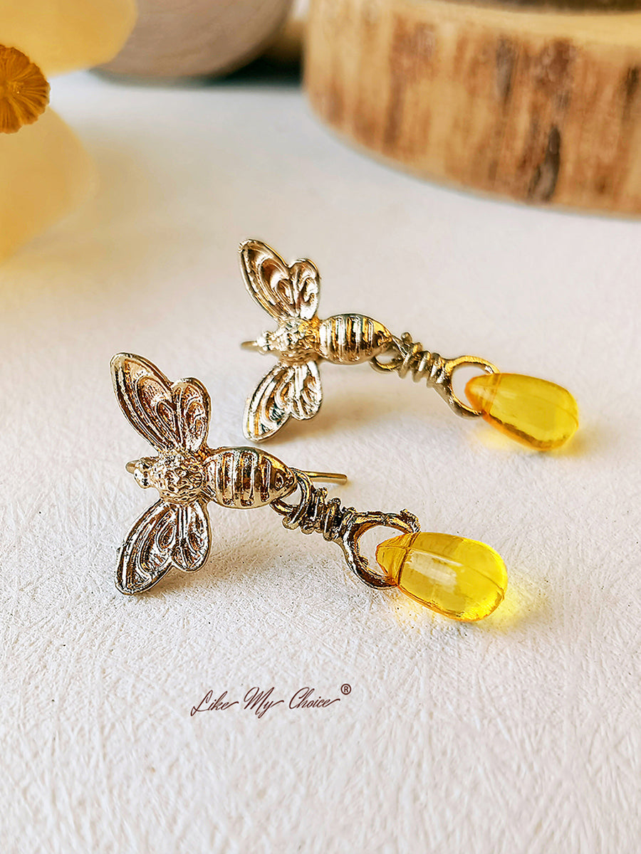 Pendientes Retro Abeja de Oro