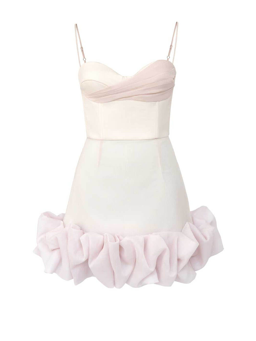 Vestido mini bustier drapeado con volantes