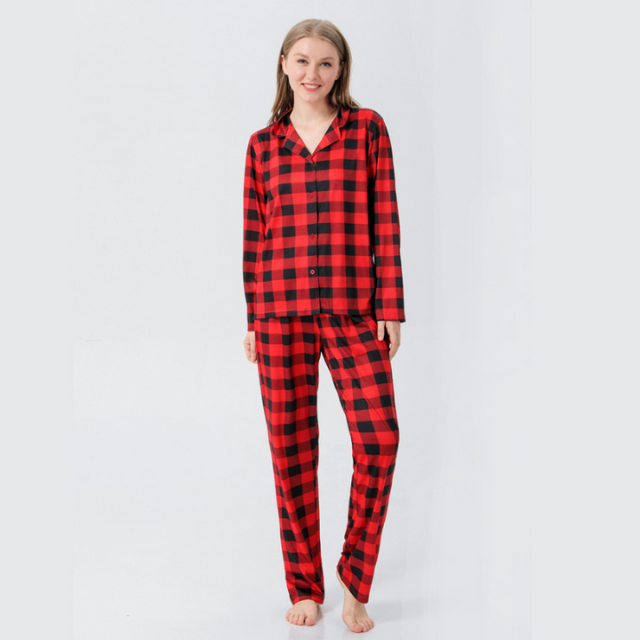 Kerstmis Plaid Staande Kraag Familie Pyjama Set