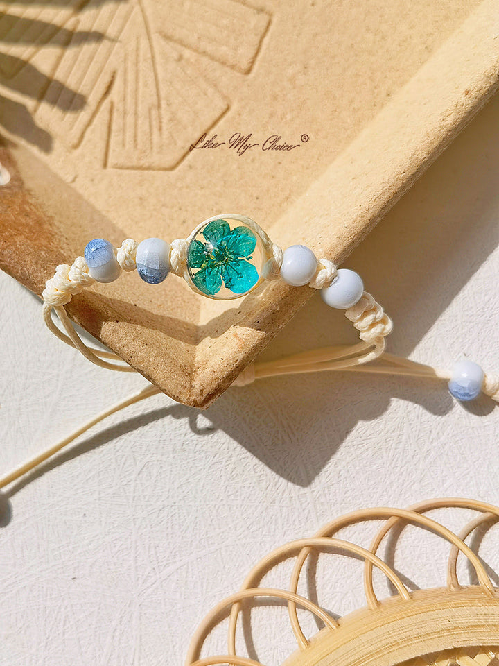 Pulsera trenzada de cerámica con piedra del tiempo flor de cerezo