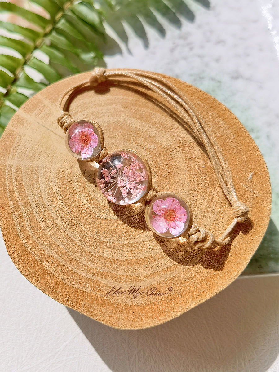 Cherry Blossom Gemstone sticlă capac Charms reglabil frânghie Strand Bangle brățară