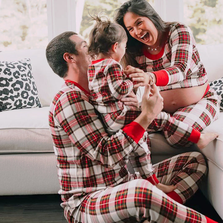 Gemengde kleuren geruite bijpassende Fmalily pyjama set (met hondenkleertjes voor huisdieren)