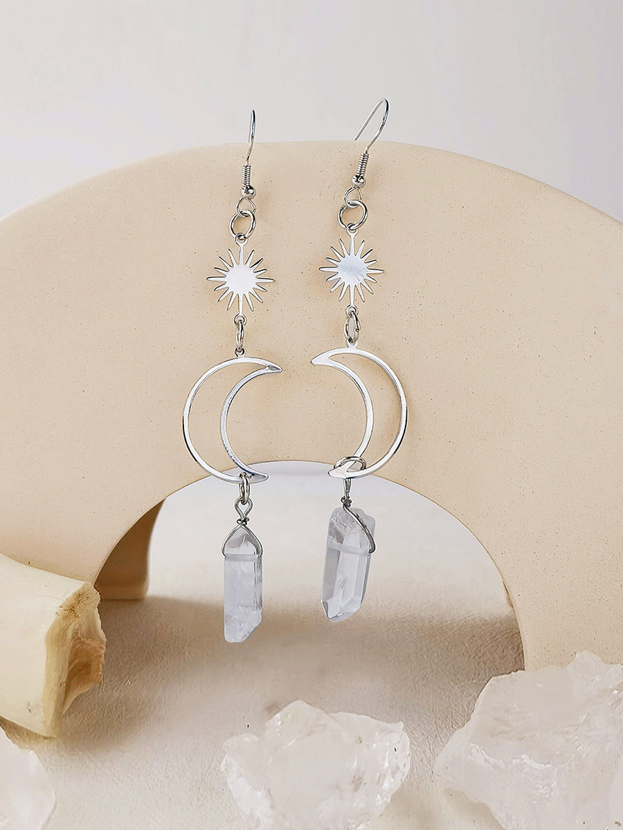 Boho Quartz Moon Earrings